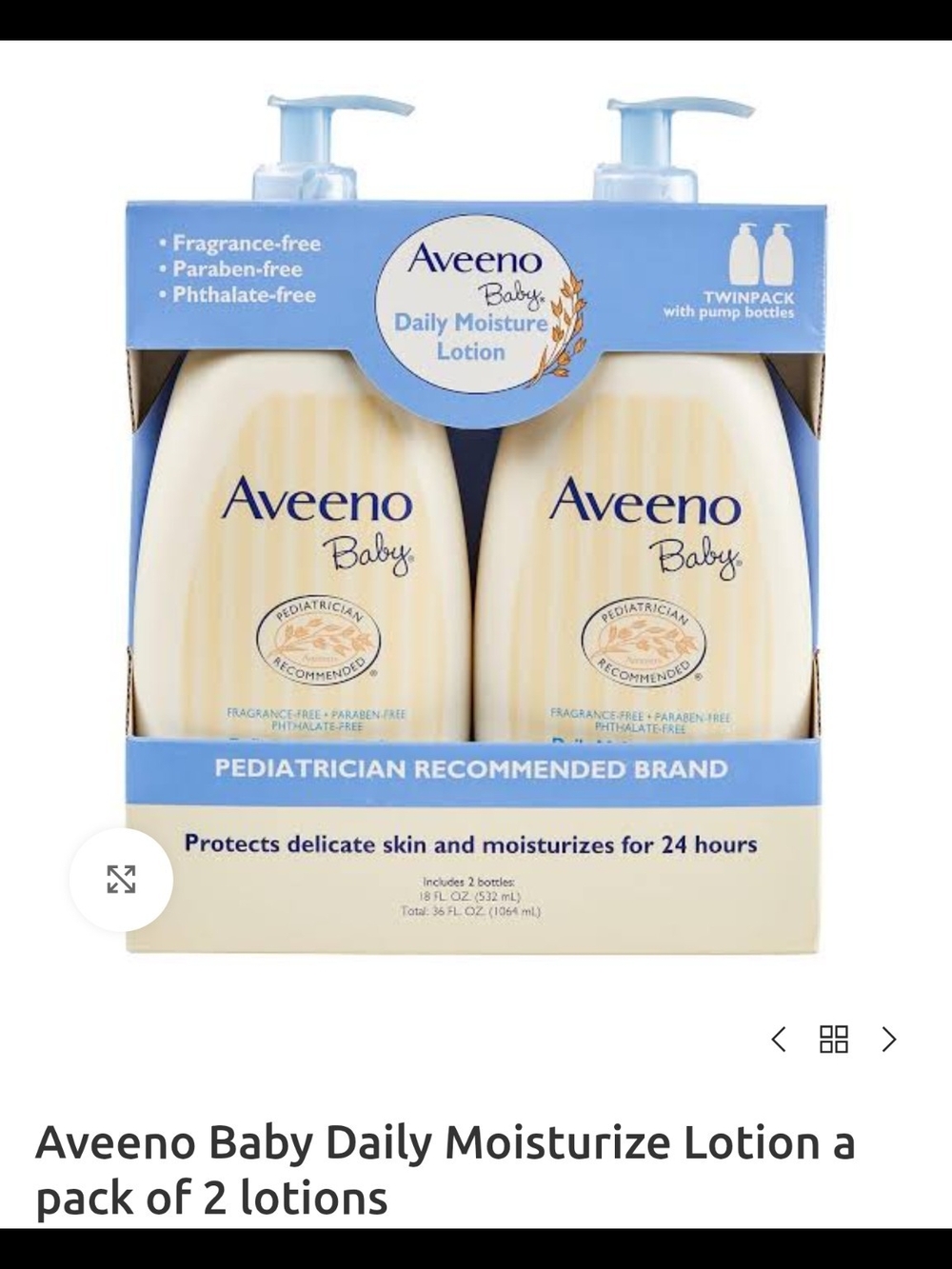 Baby Daily Moisture Lotion - Fragrance-Free, Twin Pack (White/Cream)